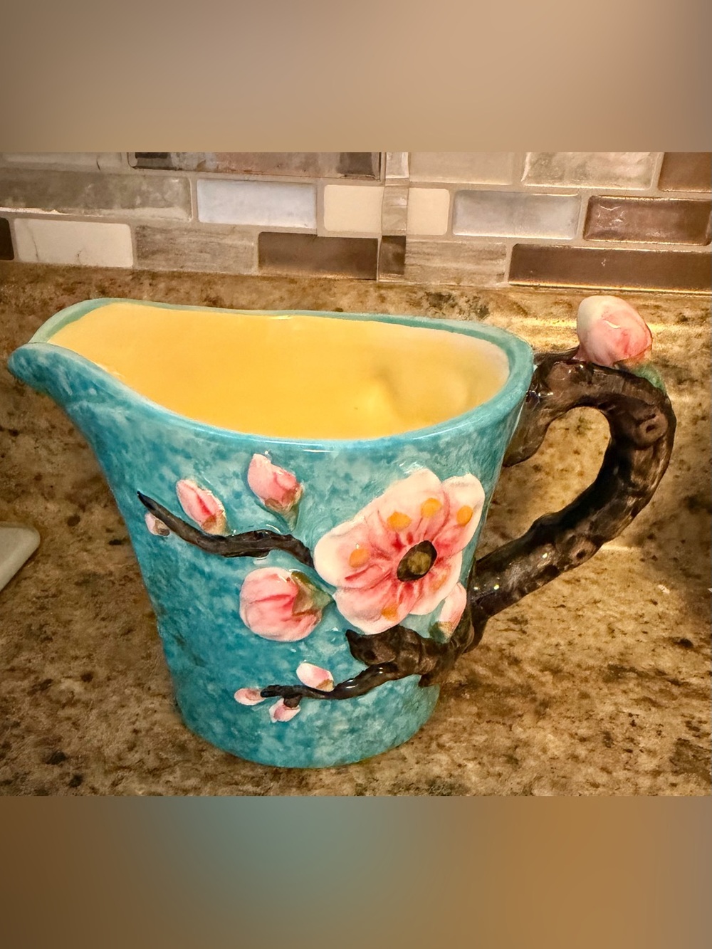 The Starry Flora Collection by CornerRuby Hand Painted CREAMER. Raised flowers.